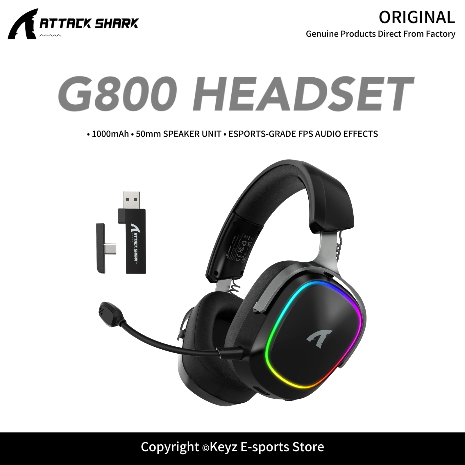 Gaming Headset Rgb - ATTACK SHARK G800 4-IN-1 Wireless Gaming